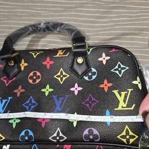 Designer-Inspired Black Multicolor Monogram Satchel